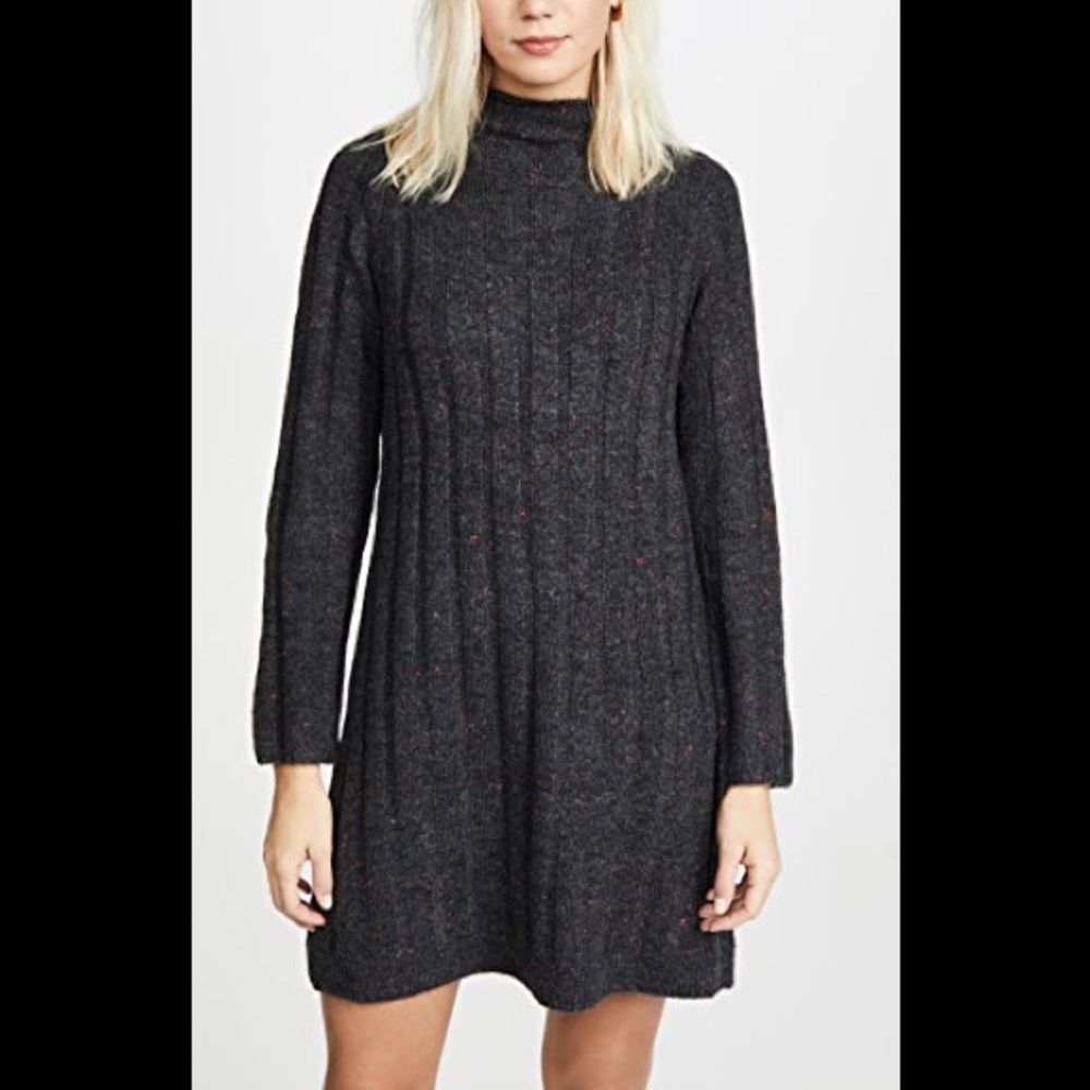 Madewell Donegal Rolled Mockneck gray long sleeve red fleck Sweater Dress M